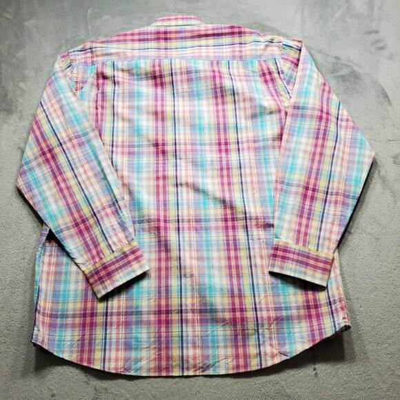 Alan Flusser Button Down Long Sleeve Plaid Shirt Yellow Purple Baby Blue Mn Sz L - Picture 2 of 10